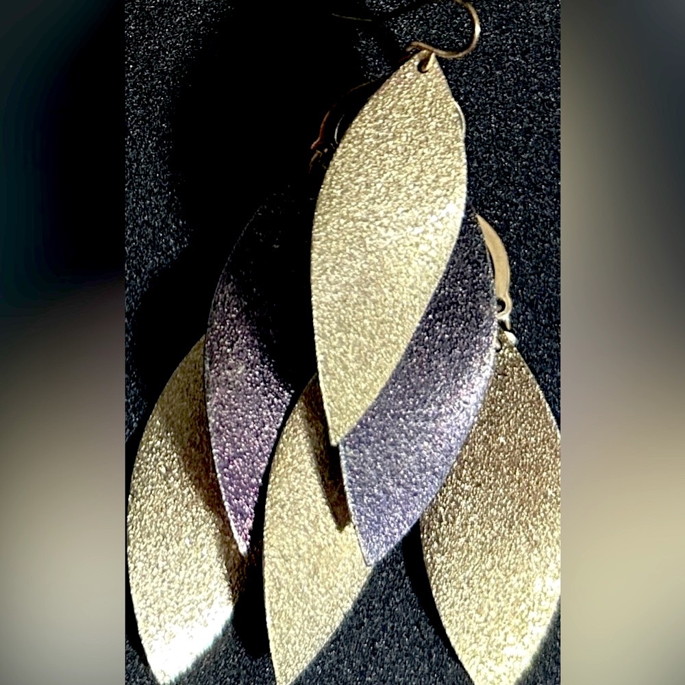 Gold and Purplish Copper Leaf Earrings - Picture 4 of 4